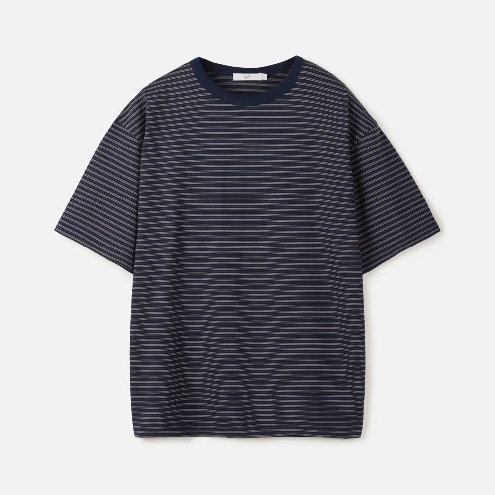 USA COTTON 32S/2 MULTI STRIPE TEE NAVY (247)