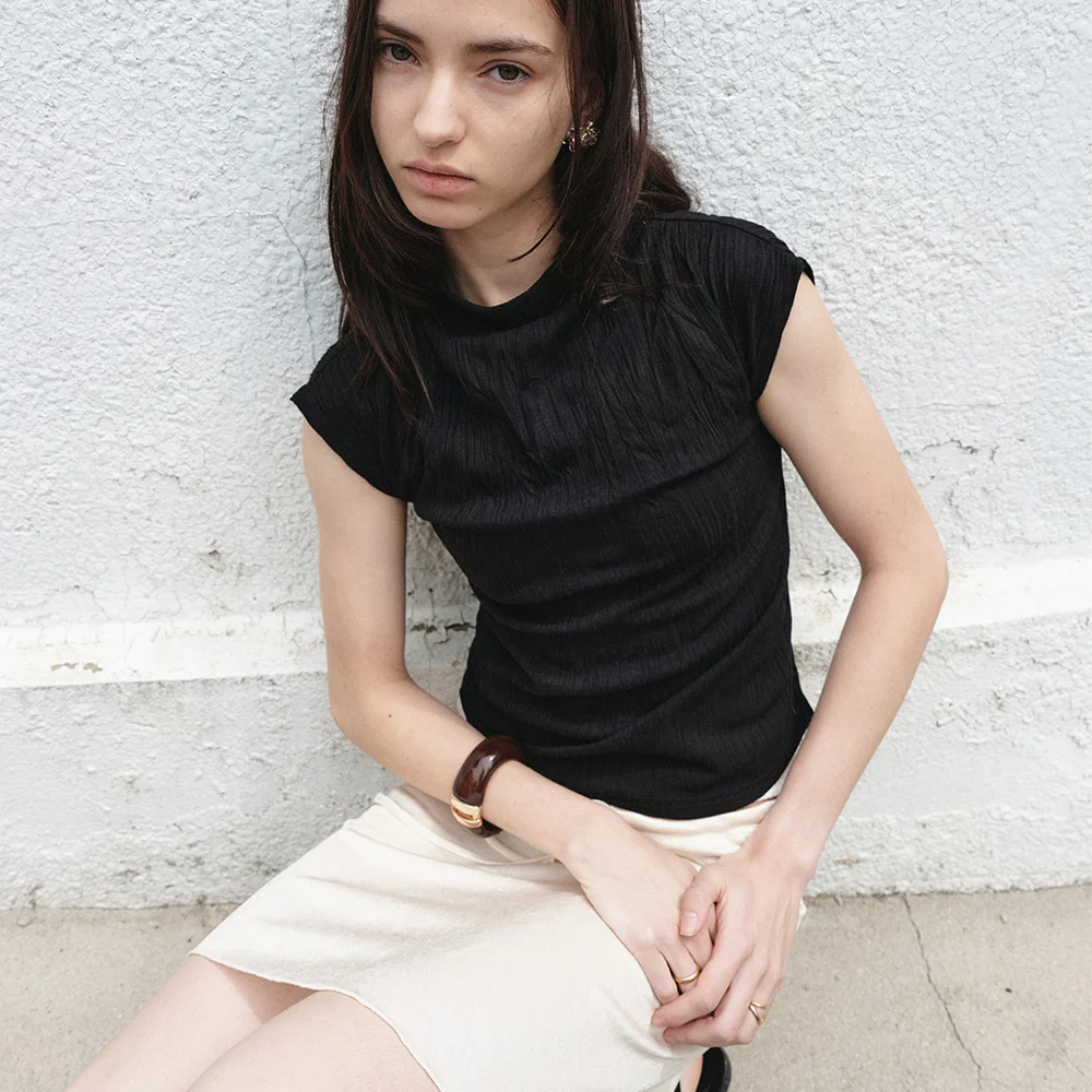 ELIN WRINKLE BLOUSE TOP_BLACK
