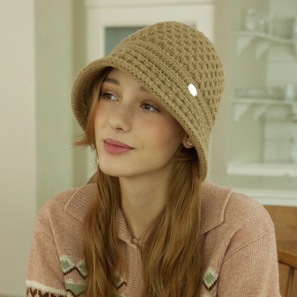 Crochet Strap Bonnet Hat - Beige