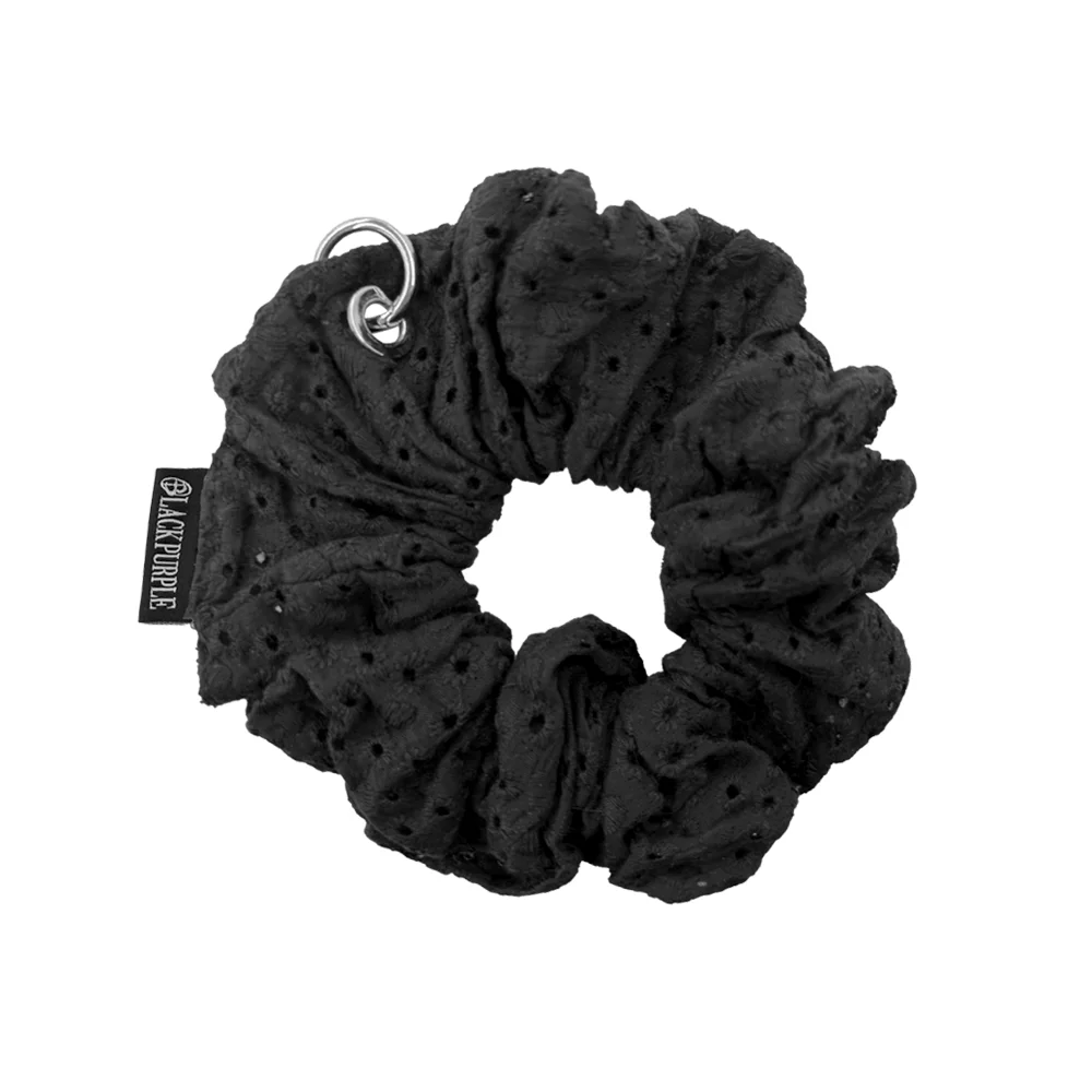 Netty 蕾絲 孔眼 髮圈 Netty Lace Eyelet Scrunchie_Black