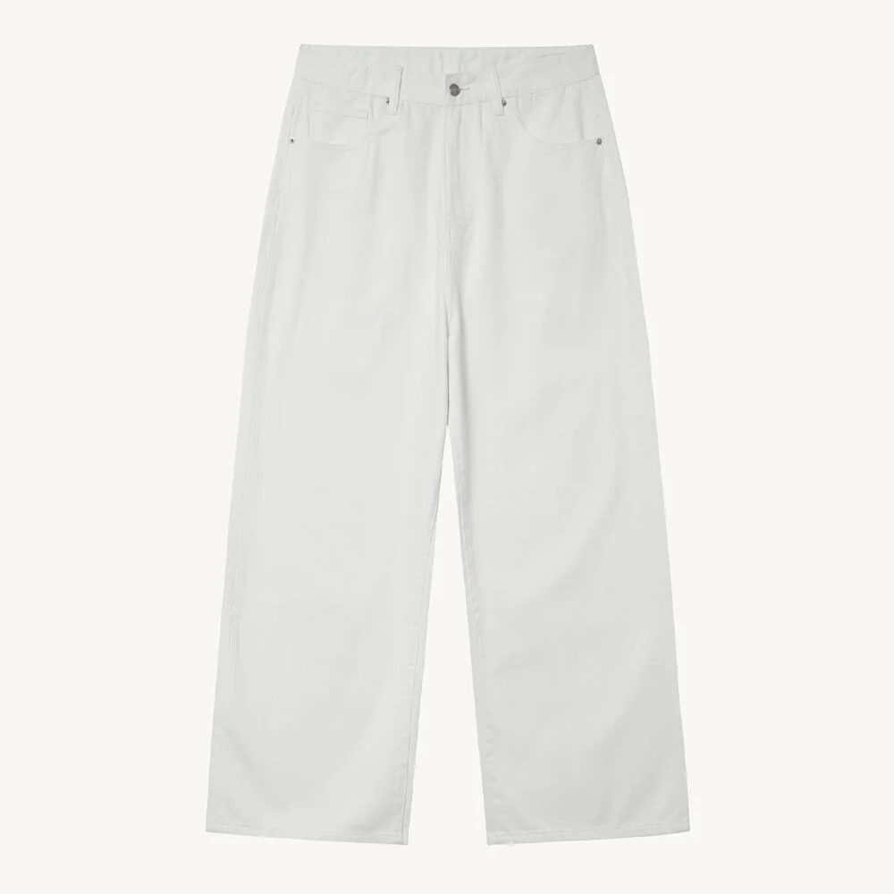 Natural 寬版 牛仔 褲子 (WHITE)