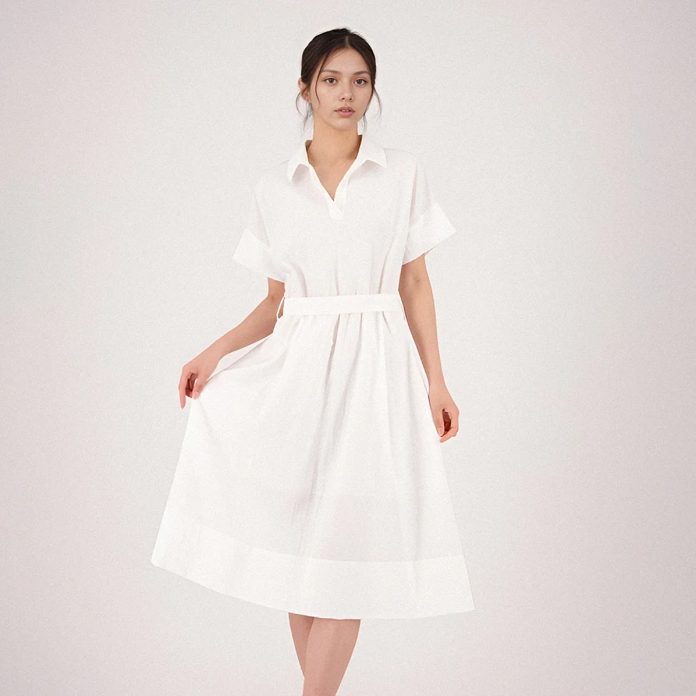 Collar Neck Half Sleeve Dress _White