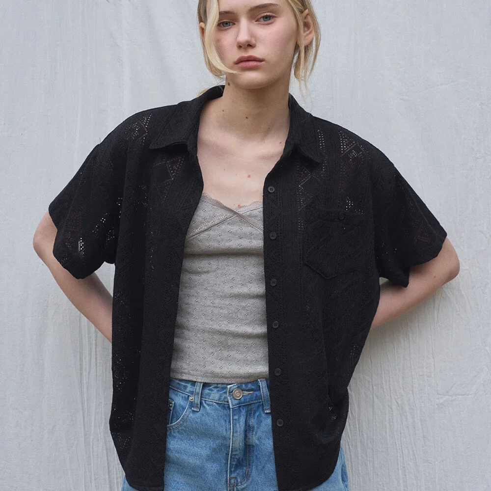 SLOE MESH KNIT HALF SHIRT 2COL_BLACK