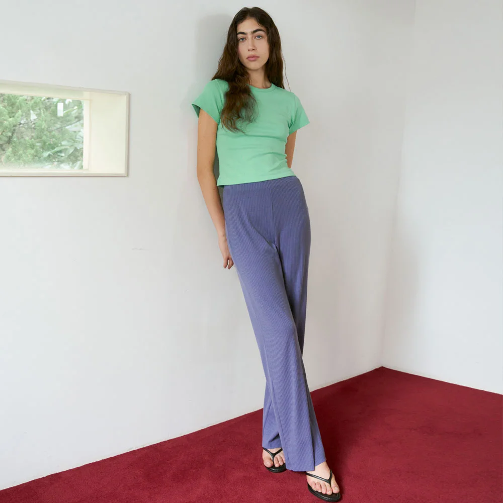 Rib Knit Pants (Purple Blue)