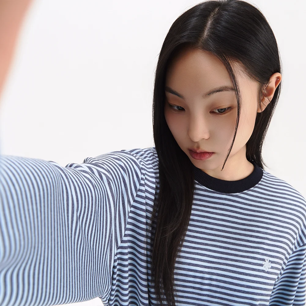條紋 長 衣袖_藍色