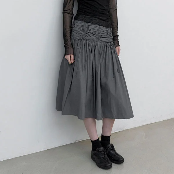MICRO CHECK SHIRRING MIDI SKIRT (SK-5079)