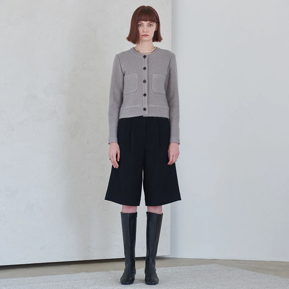 Wool Blend Bermuda Pants - Black