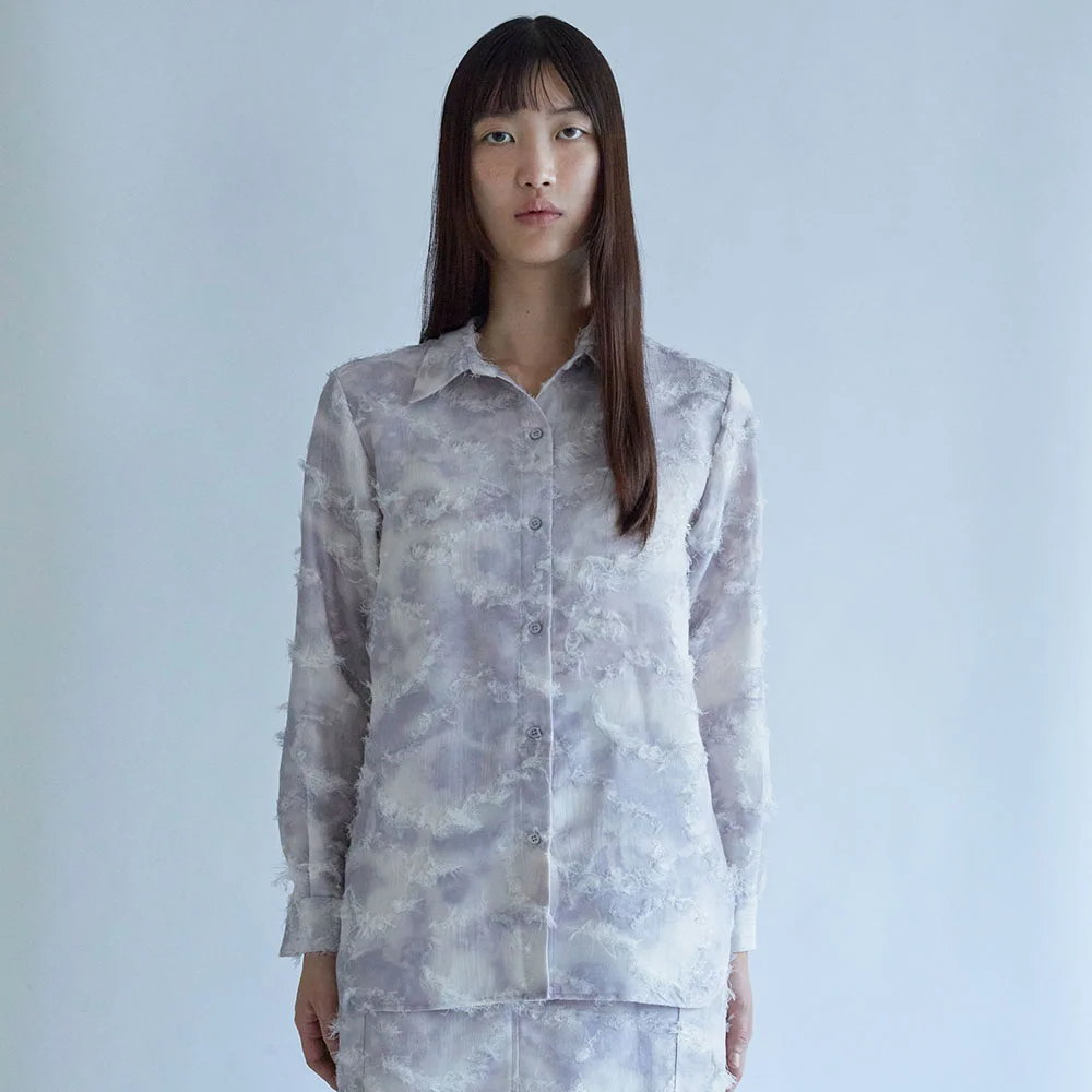 Stain-graphed oversized fur shirts - Fog
