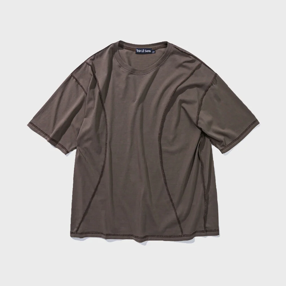 Wavy 縫線 絲光棉 T恤_BROWN