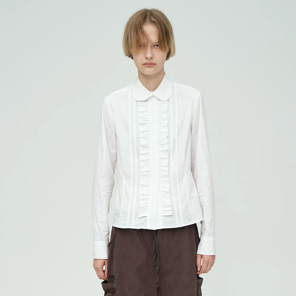 FRILL SLIM LINED SHIRT_white