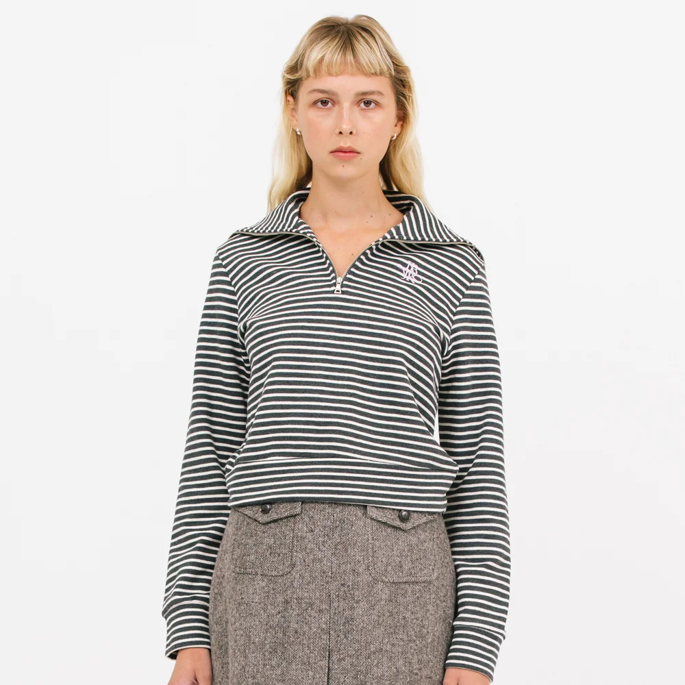 JK stripe half zip-up sweatshirt_gray