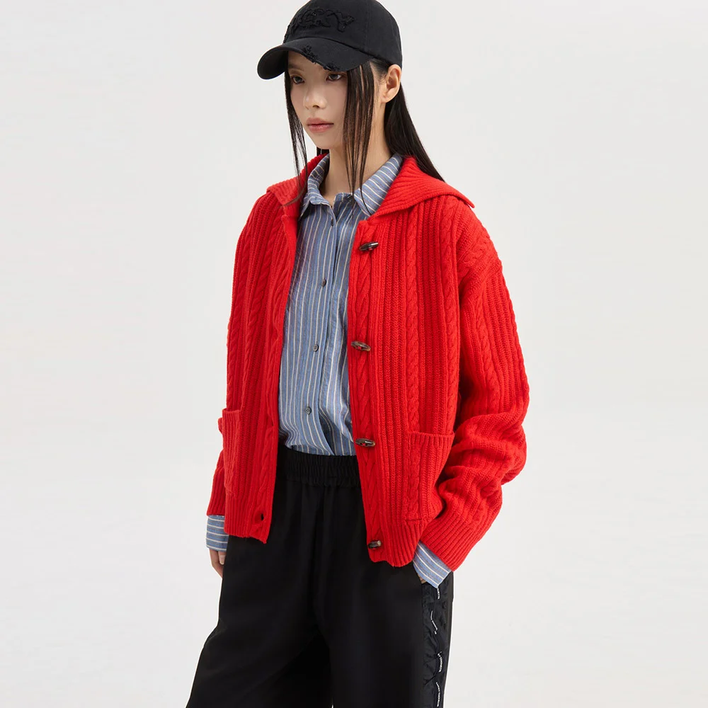 Entry Cable Knit Cardigan (red) LFWCW25200REX