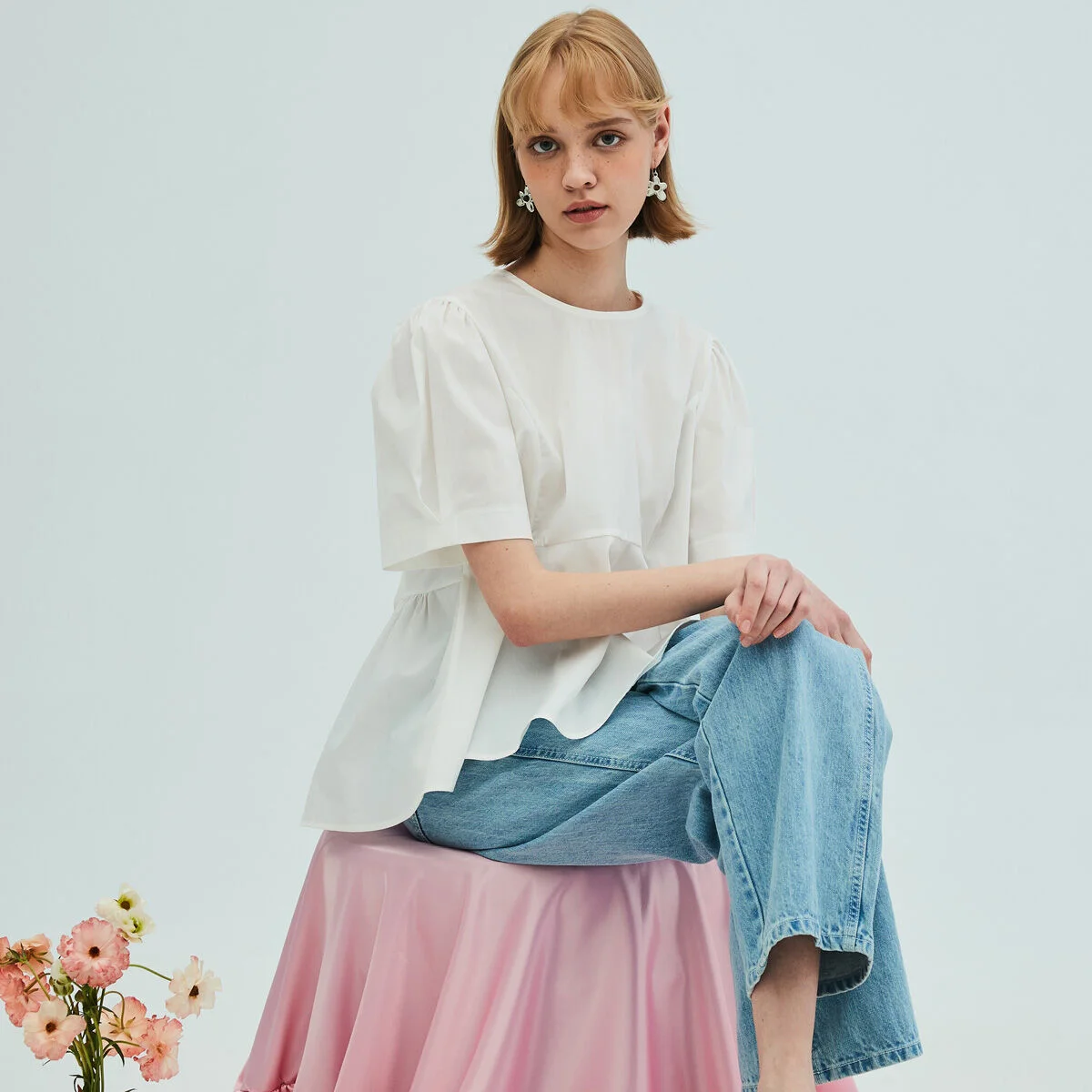 Back Ribbon Detail Peplum Blouse_White