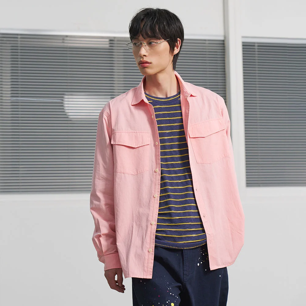 UNISEX 水洗 雙 口袋 襯衫 / GF1USH002