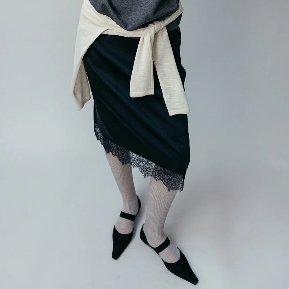 Glossy Lace-Trimmed Midi Skirt SW6SS686-24