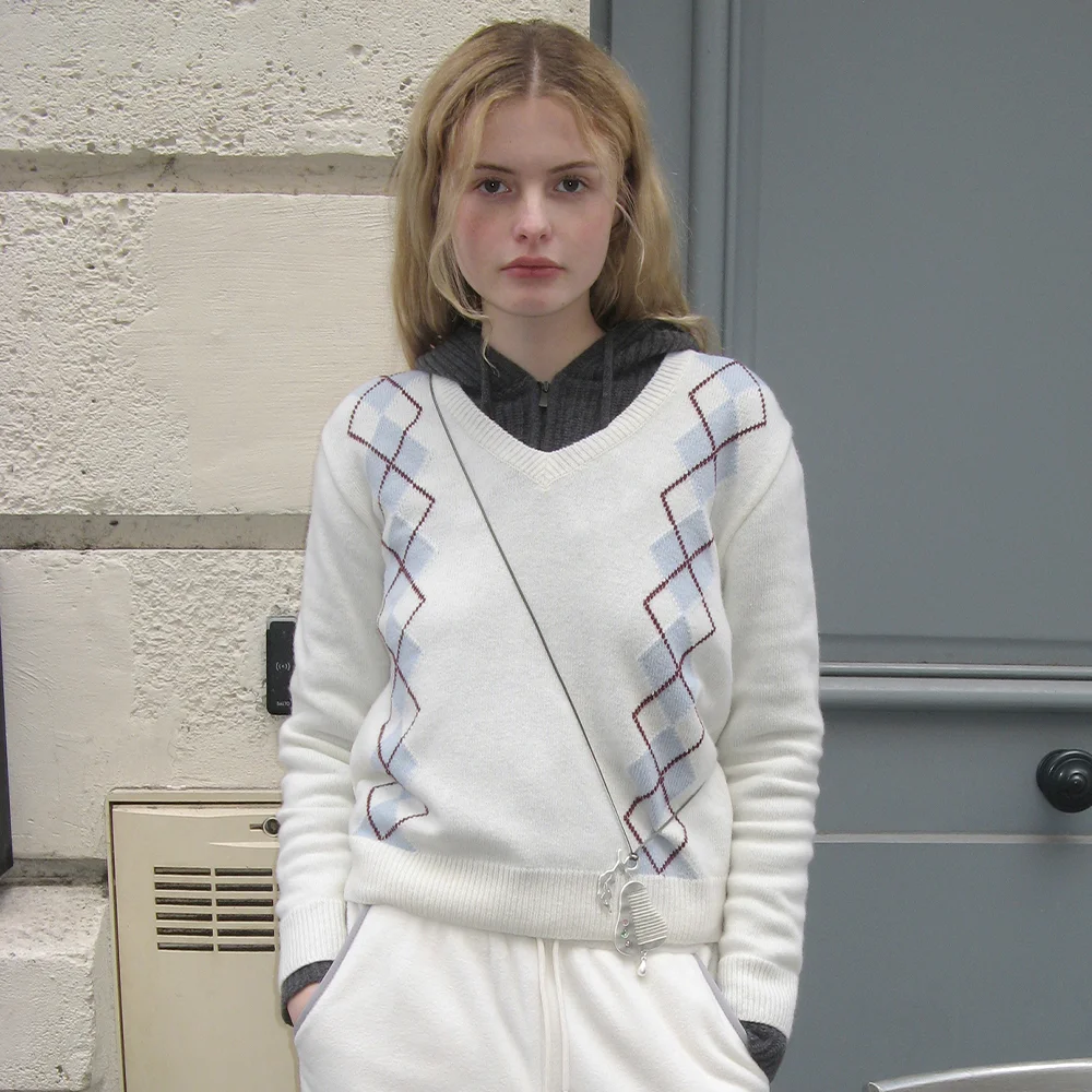 SN Twin Argyle V-neck Knit (Ivory)