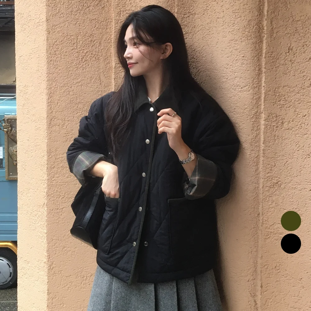 Classic collar point quilting jumper _2color