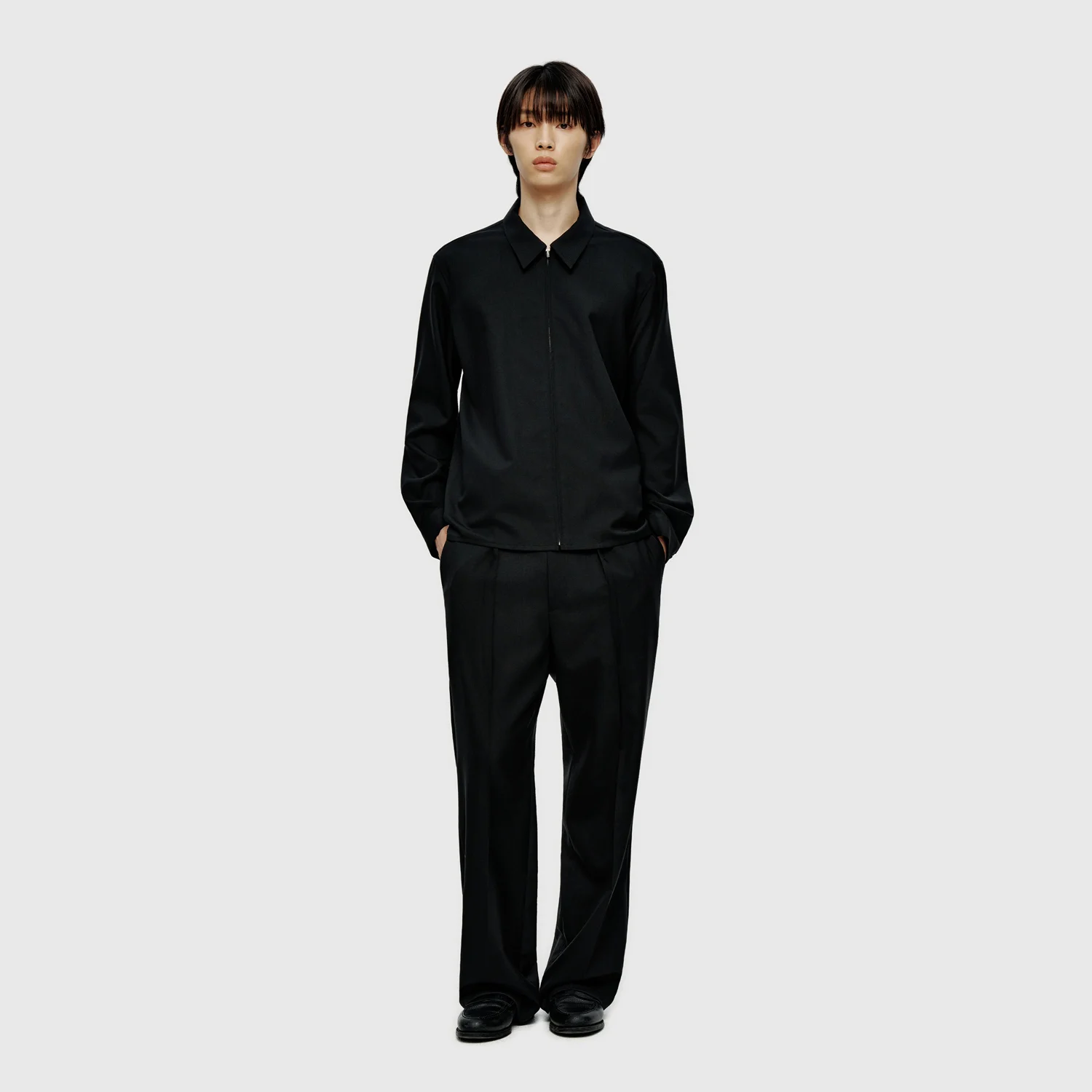 Fine Wool Waist Line Pants - Black
