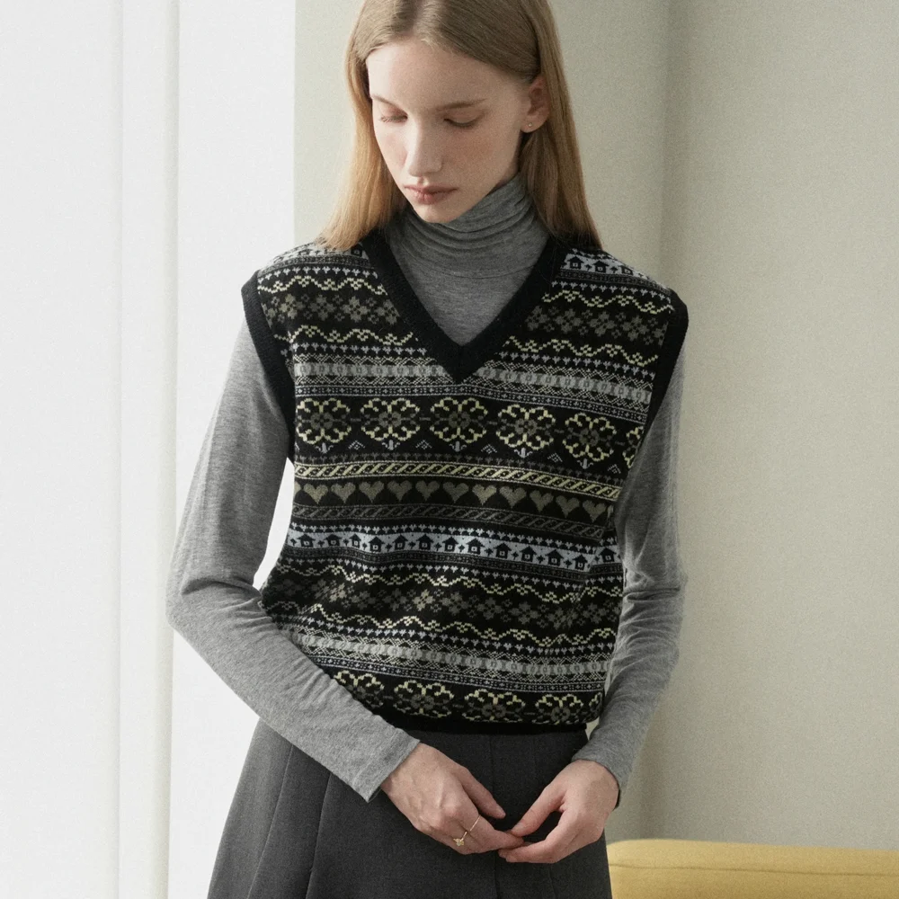 Ramswool Jacquard Knit Vest (black)