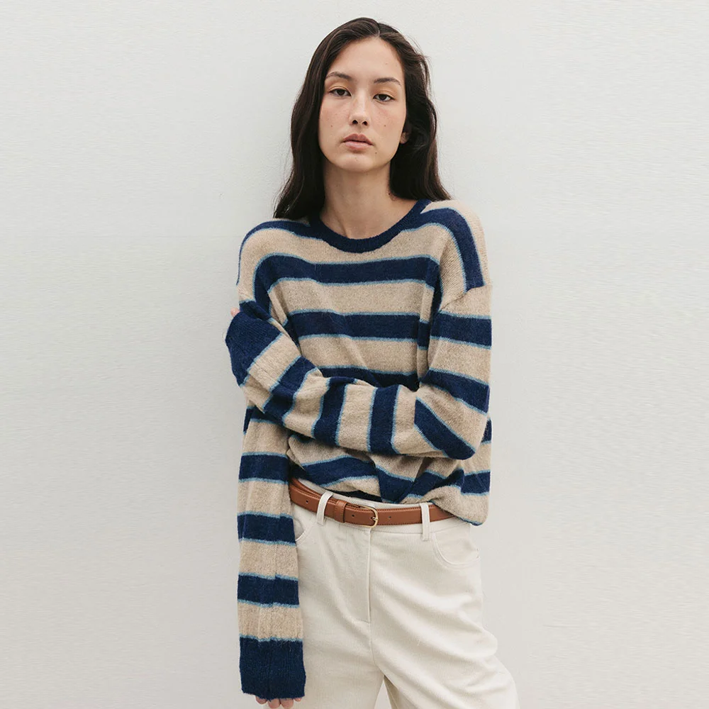 Stripe Round Knit(Blue)