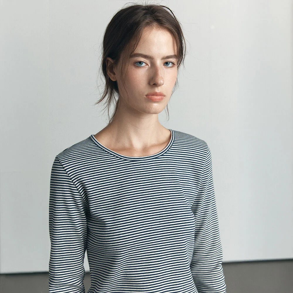 Soft ribbed basic longsleeve T-shirt _Navy stripe
