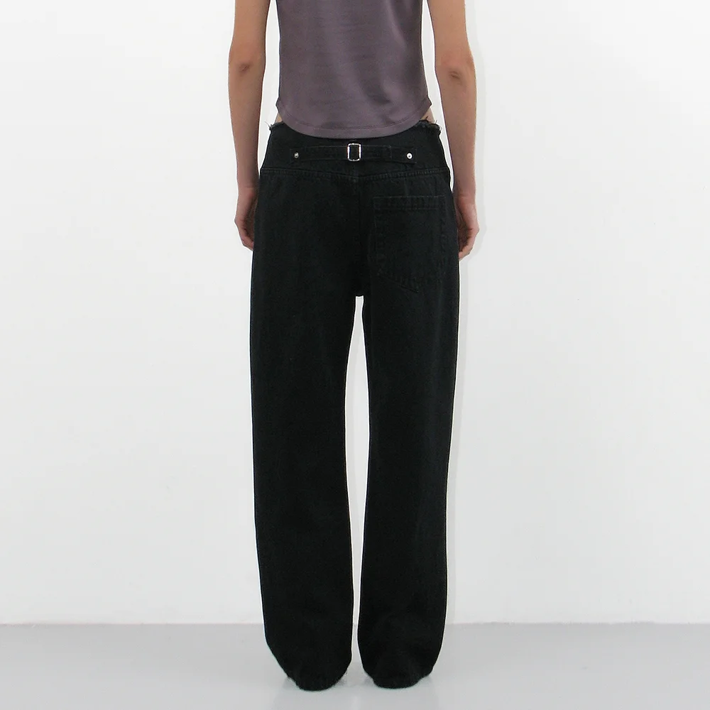 CUT-OFF WAIST DOT PRINTED JEANS_BLACK