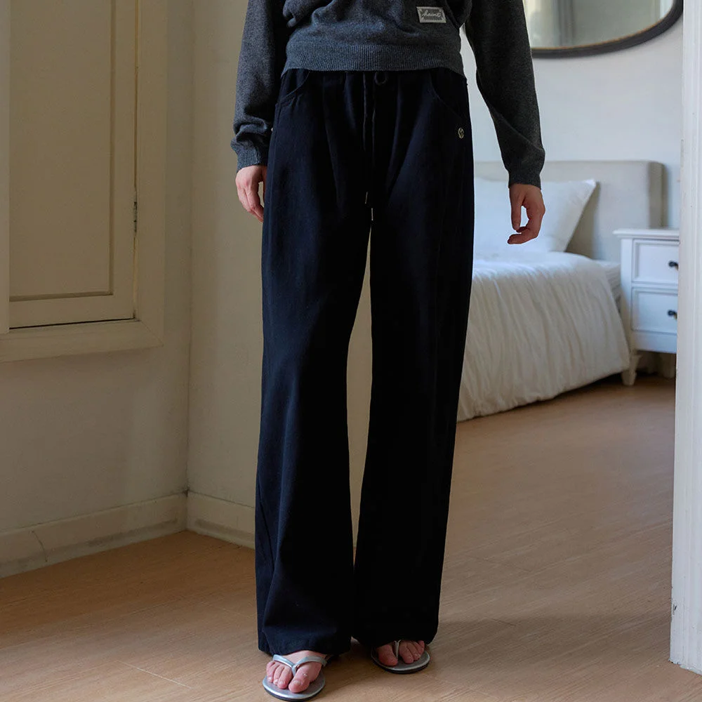EVOA EASY DRAWSTRING COTTON PANTS 2COL_BLACK