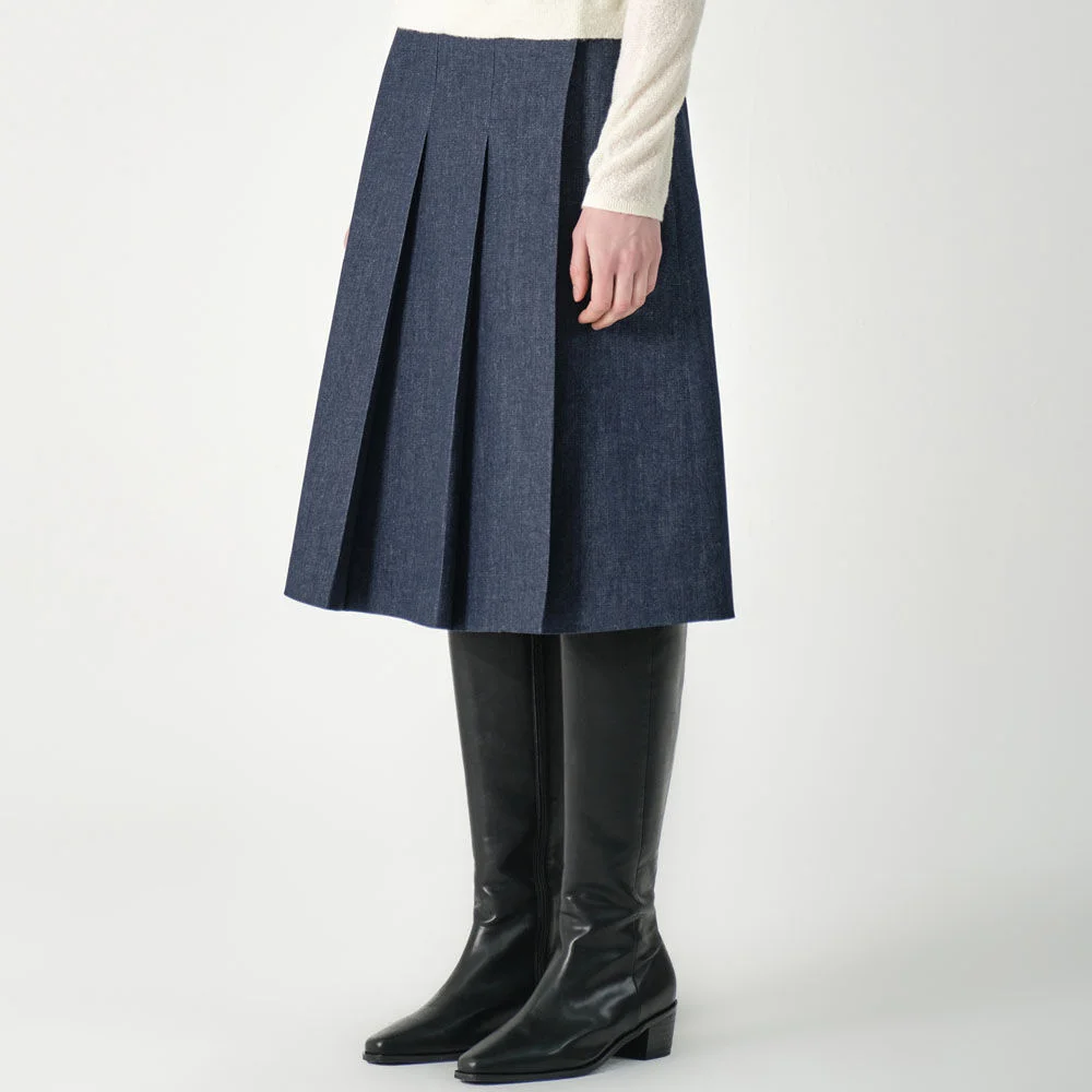 denim pleats wrap skirt