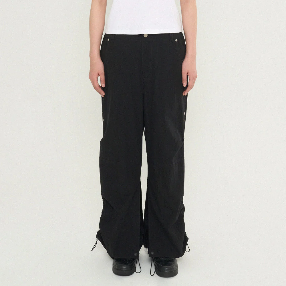 Layered String Shirring Pants_Black