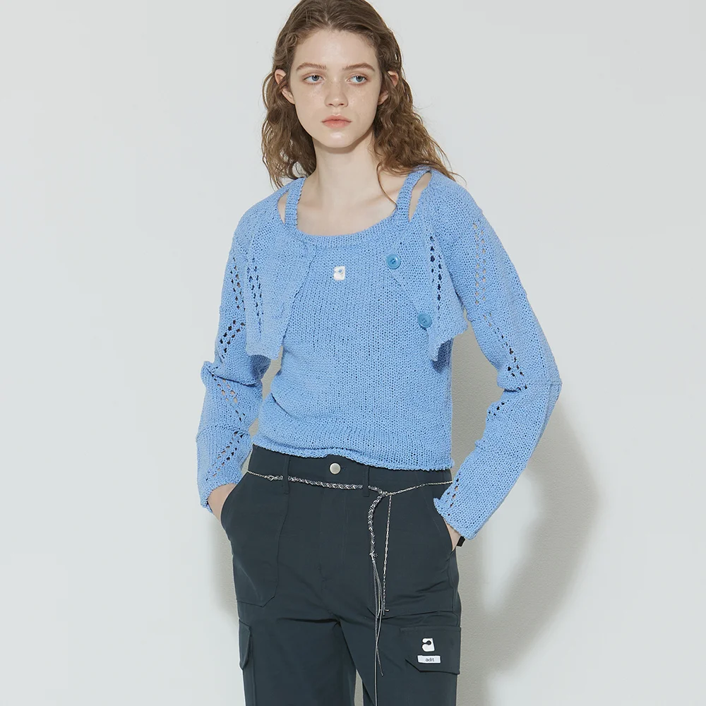 cropped arm warmer cardigan_blue