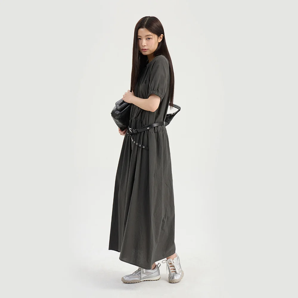 Chouetties by LUCKY CHOUETTE_Shirring Volume Short Sleeve Long Dress (dark grey) LADAX26330GYD