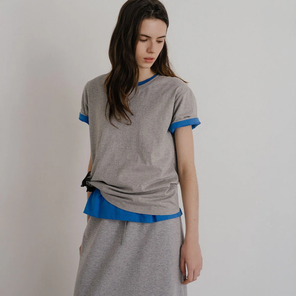 Soft basic round T-shirt _Melange gray