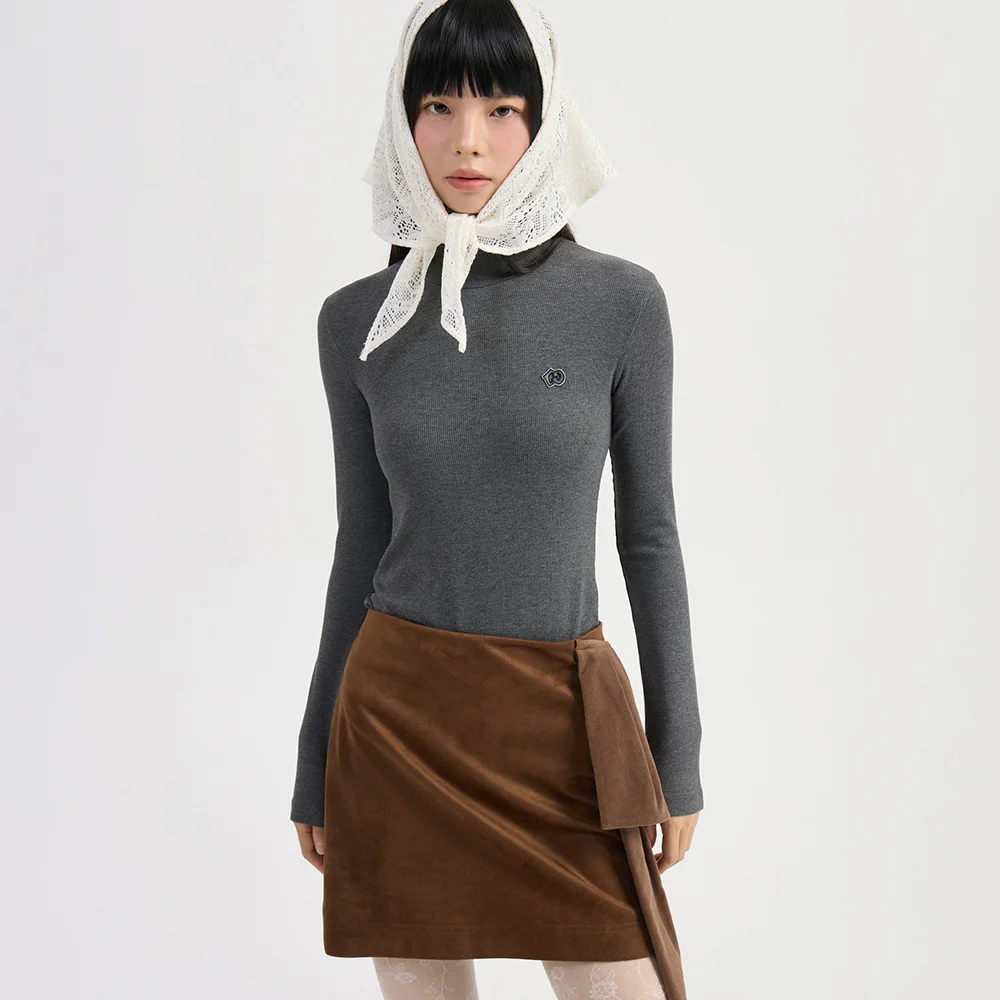 Ribbed Turtle Neck Long Sleeve T-shirt (melange grey) LFTAW25295GYM
