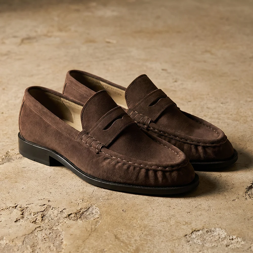 Shirring Detail 中性 標準 樂福鞋 4080 / DARK BROWN SUEDE
