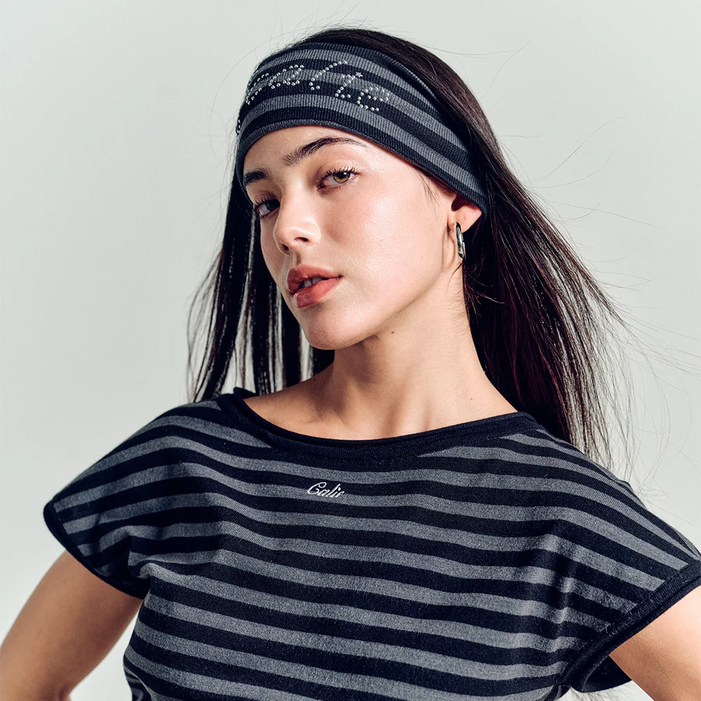 CALIE HOTFIX STRIPE HAIR BAND BLACK