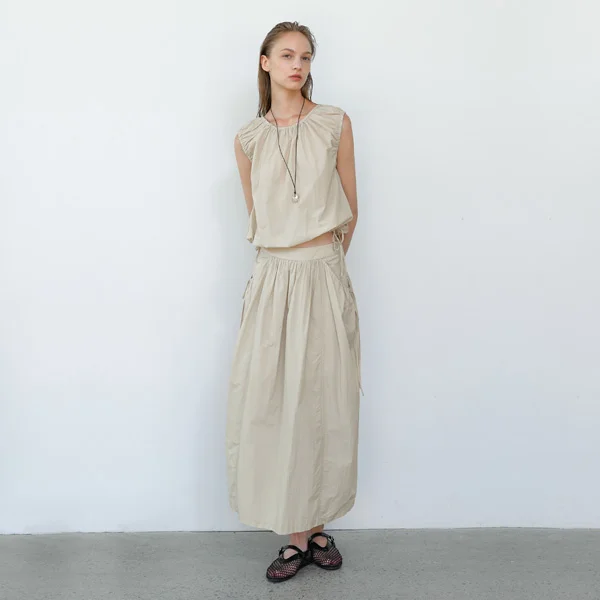 MIA RIBBON SET-UP SHIRRING SKIRT(SK-5021)_2Colors
