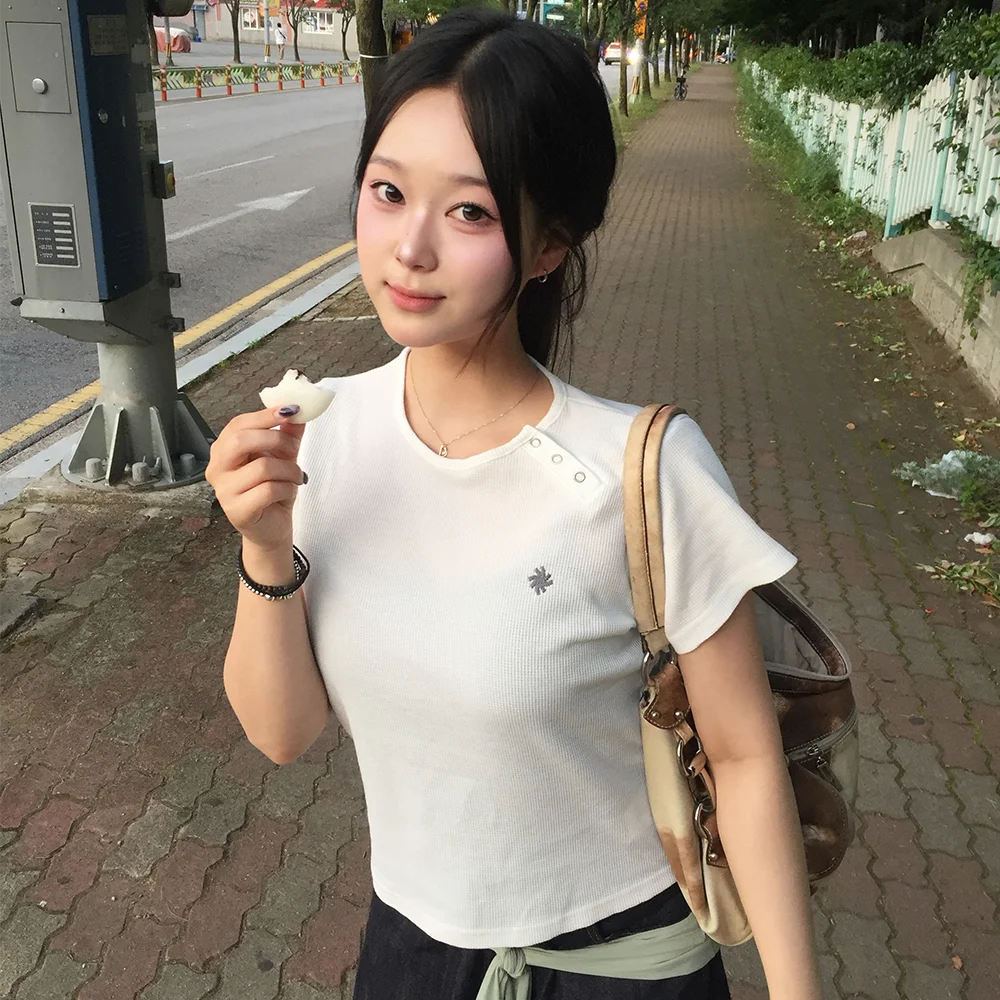 亨利領 孔眼 T恤_白色