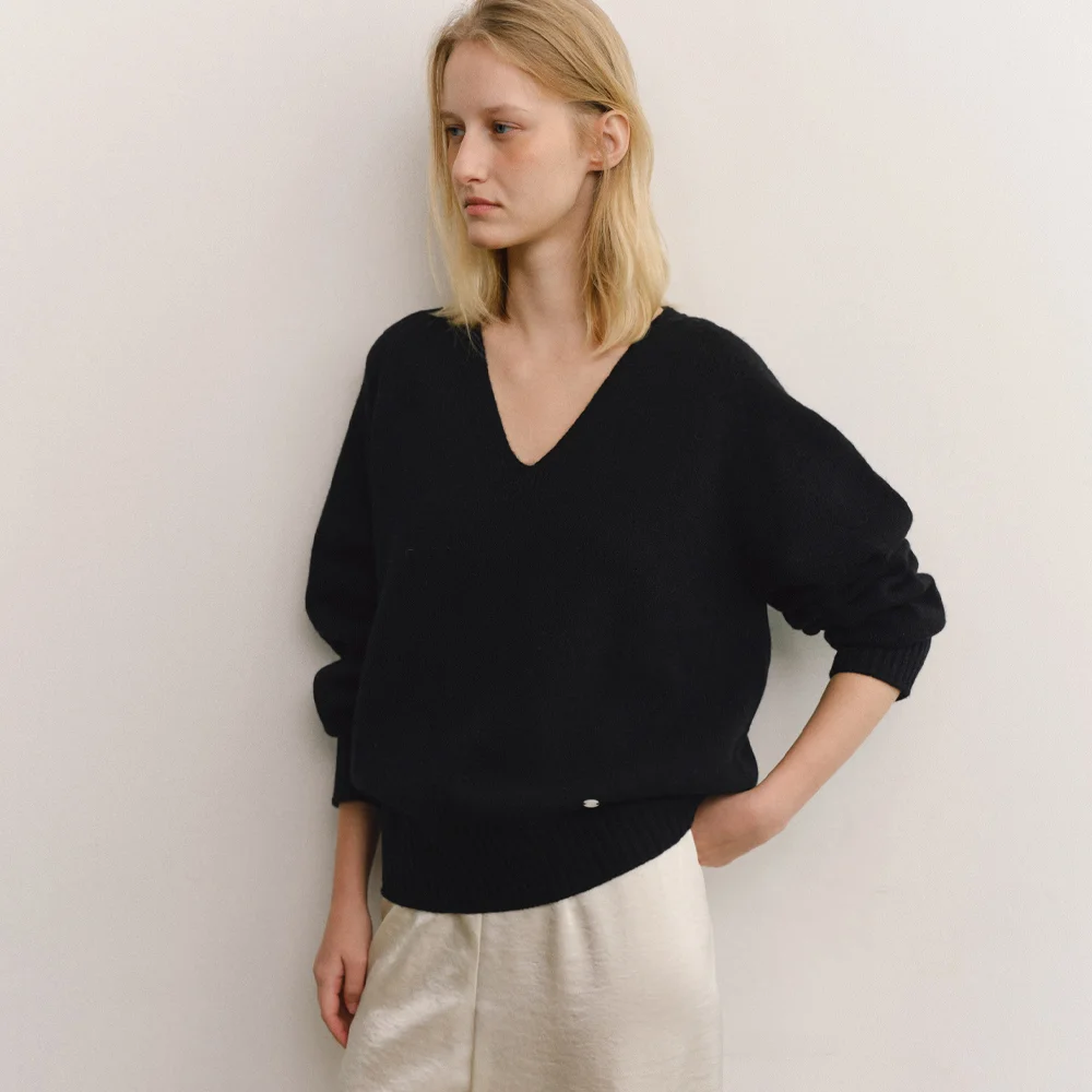 CASH MERINO WOOL V-NECK KNIT_BLACK