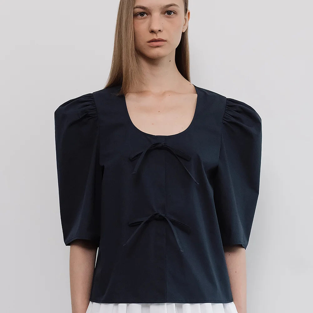 PUFF SLEEVE U-NECK TOP_MN