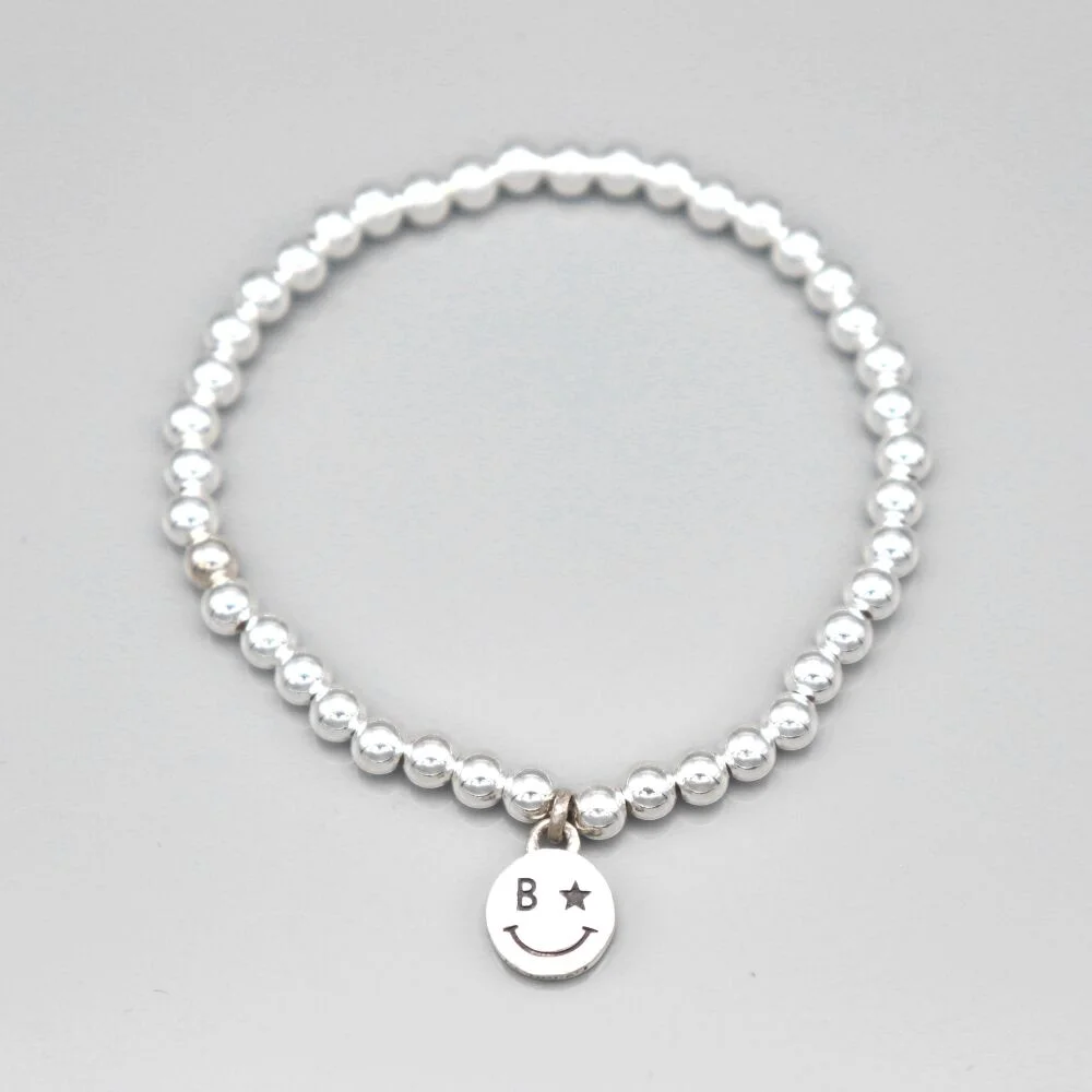 Star smile charm silverball Bracelet 銀色 星星 笑臉 吊飾 4mm 銀珠 手鏈