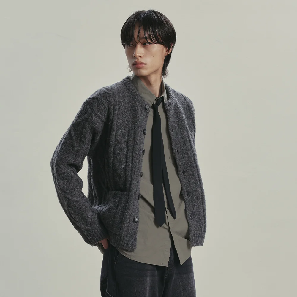 (UNISEX) 醒目 絞花 針織衫 開襟外套 CHARCOAL