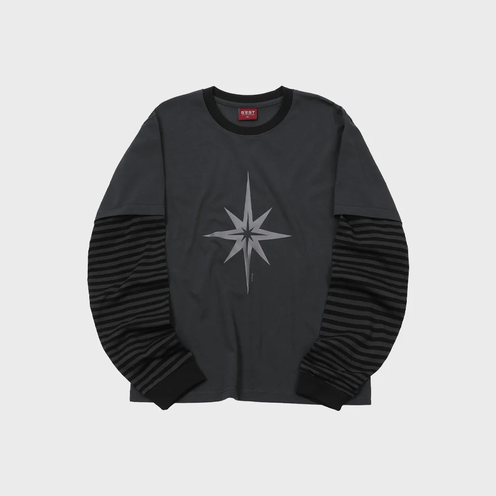 Stripe Layered Long Sleeve Charcoal