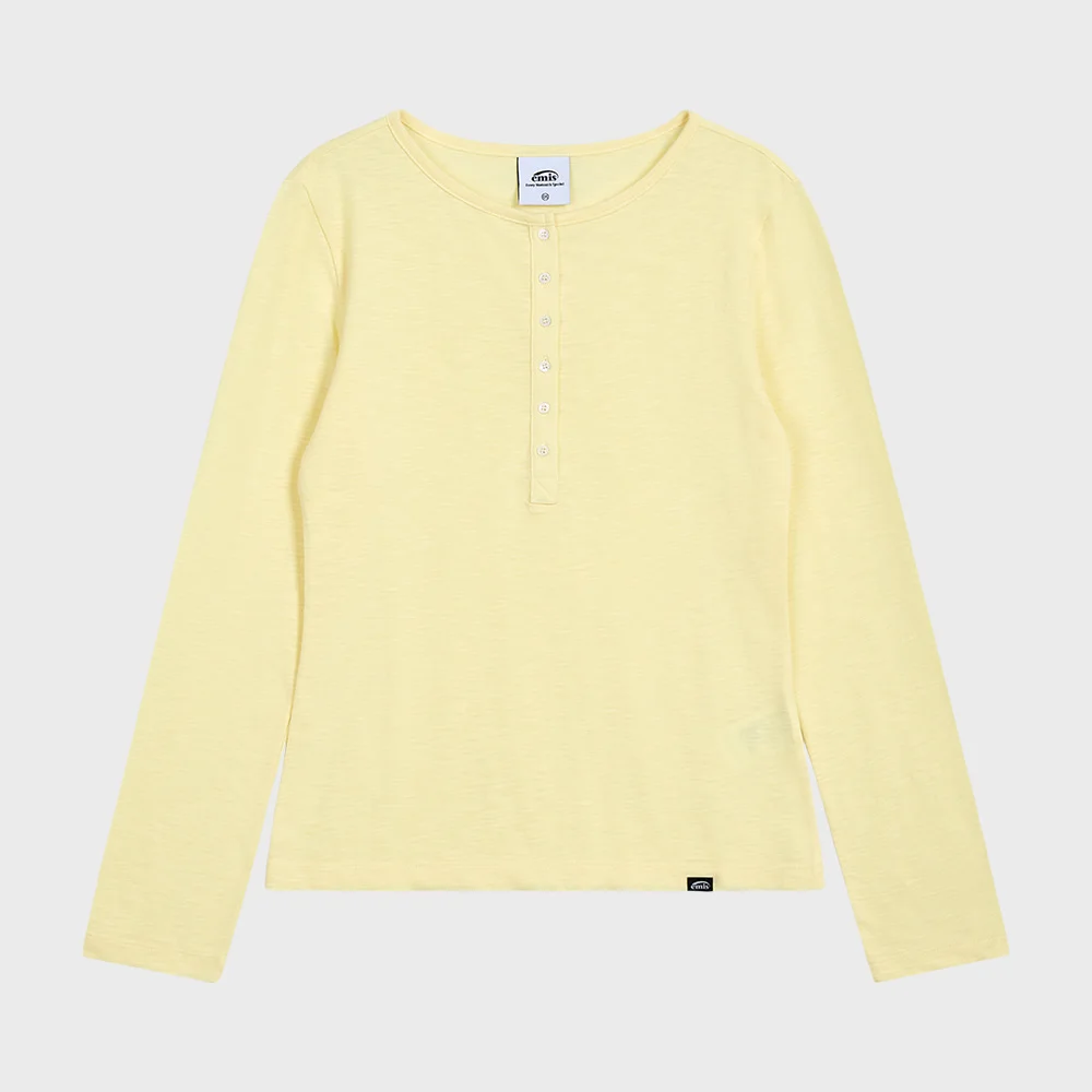 (W) SUMMER SLUB HENLEY NECK T-SHIRT-YELLOW