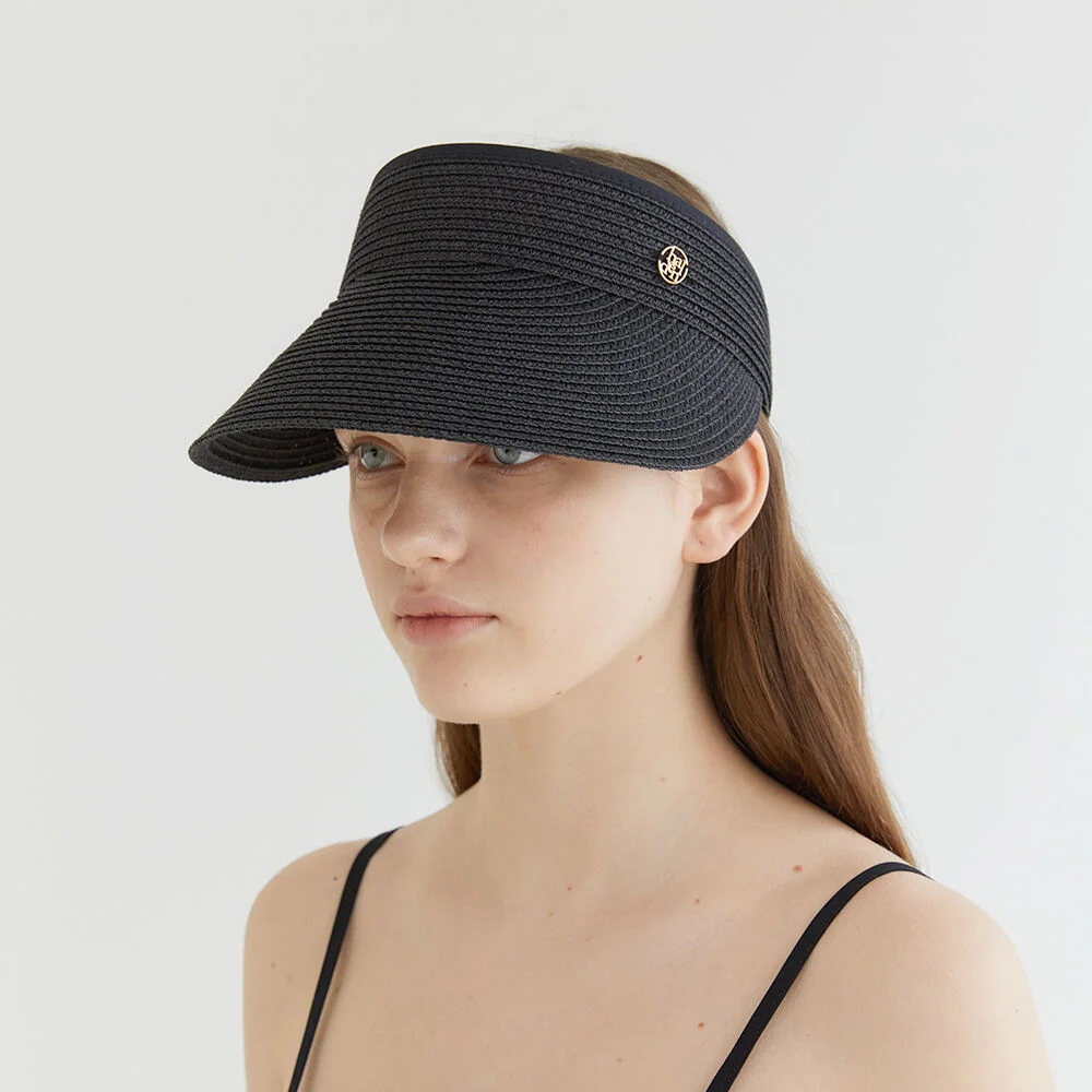 basic logo pendant raffia sun visor (C009_black)