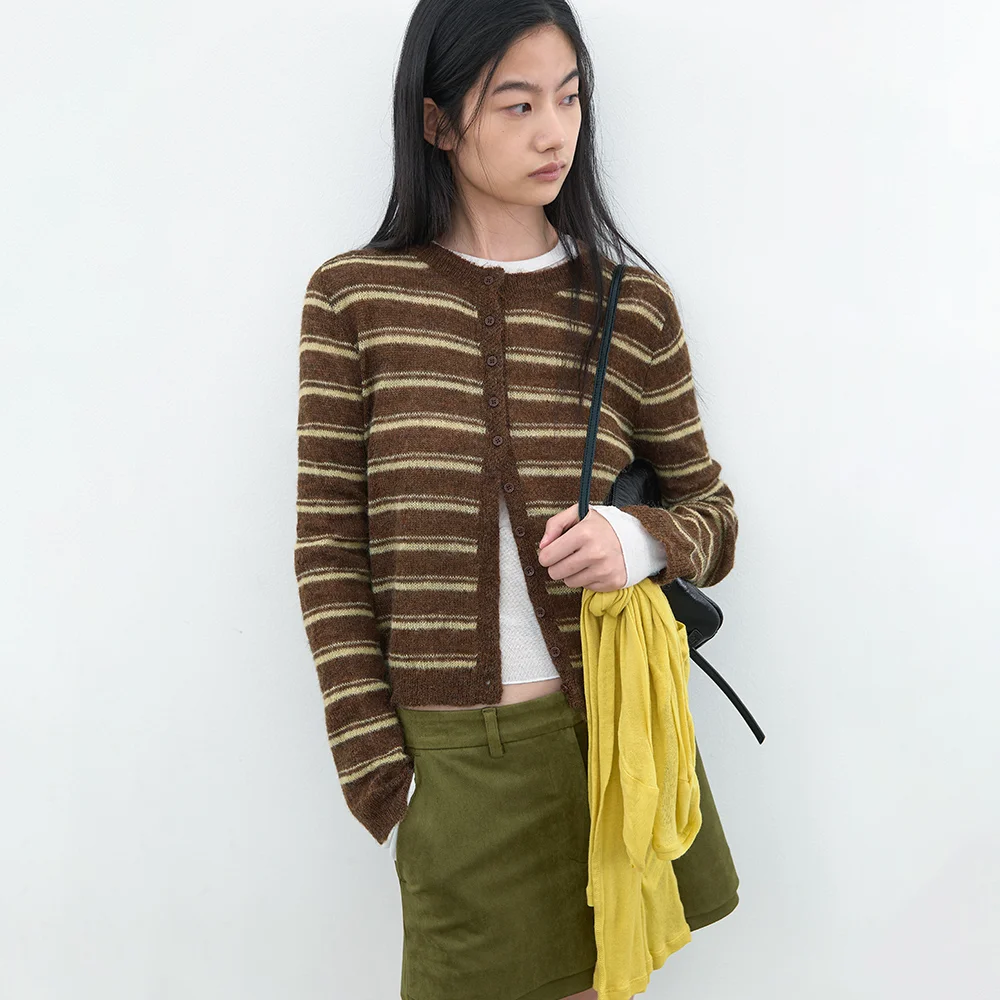 (CD-2279)SHEER SLIM STRIPE KNIT CARDIGAN