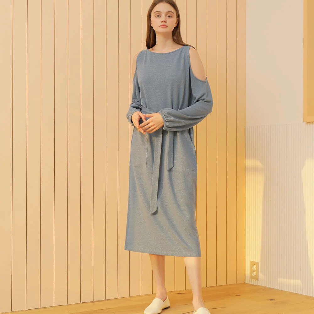 LINEN JERSEY OPEN SHOULDER ONE-PIECE_BLUE