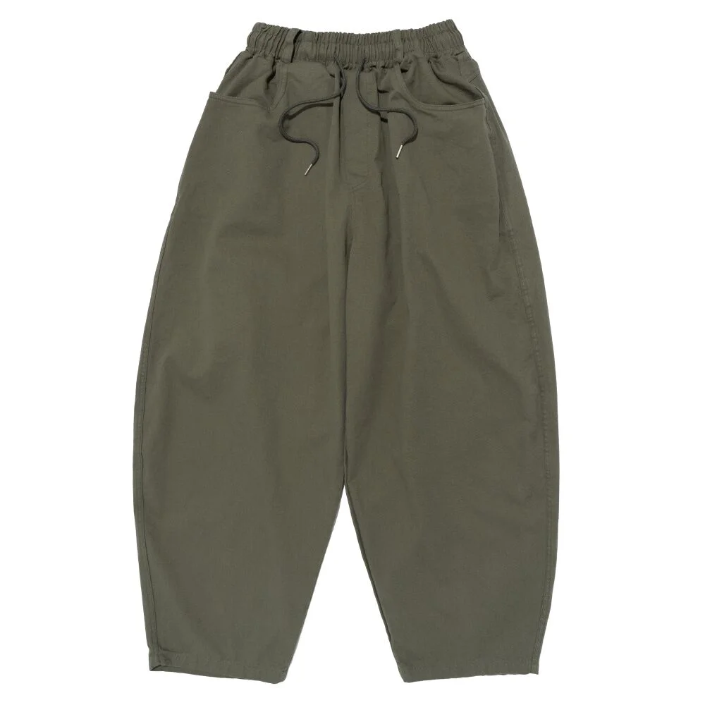 WASHED COTTON CURVED PANTS (KHAKI)
