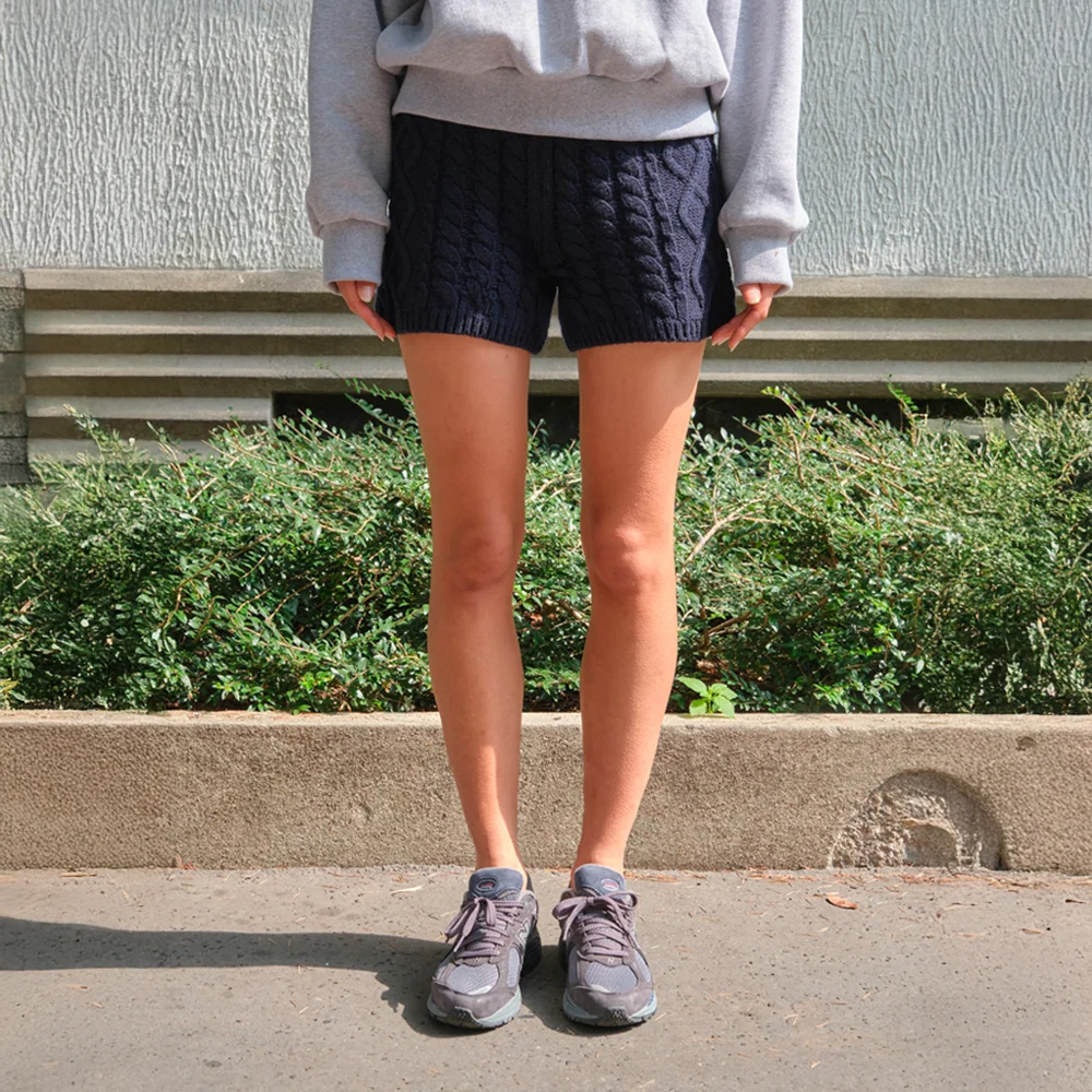 Wool Cable Knit Pants - Navy
