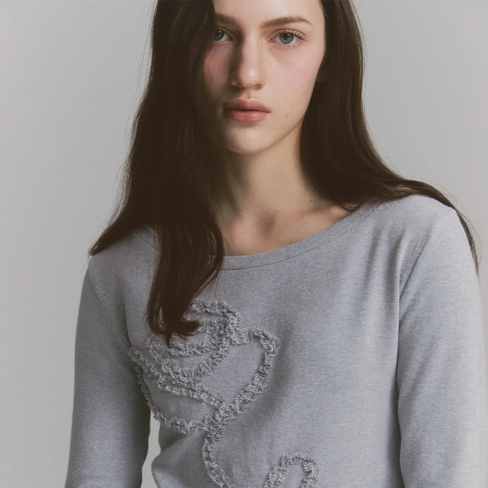 Lace Rose Long Sleeve Gray