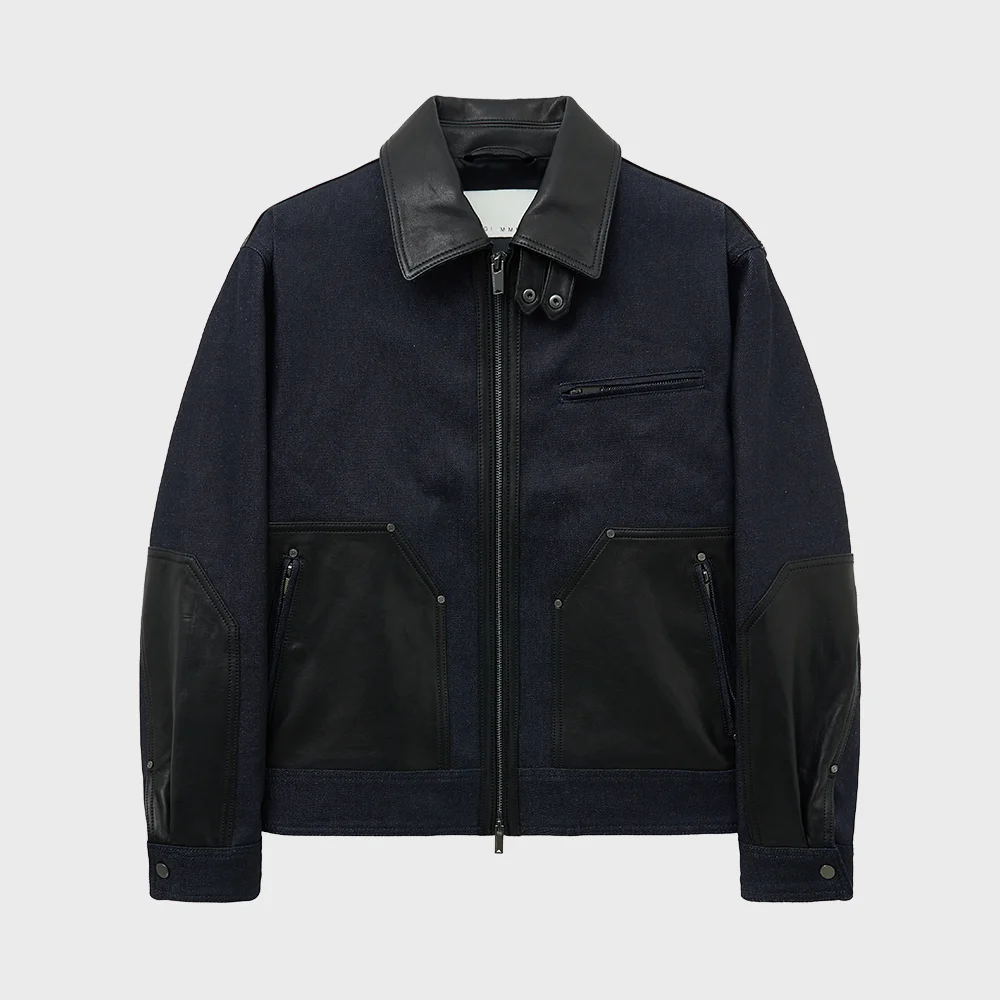 LEATHER MIX DENIM JACKET (INDIGO)